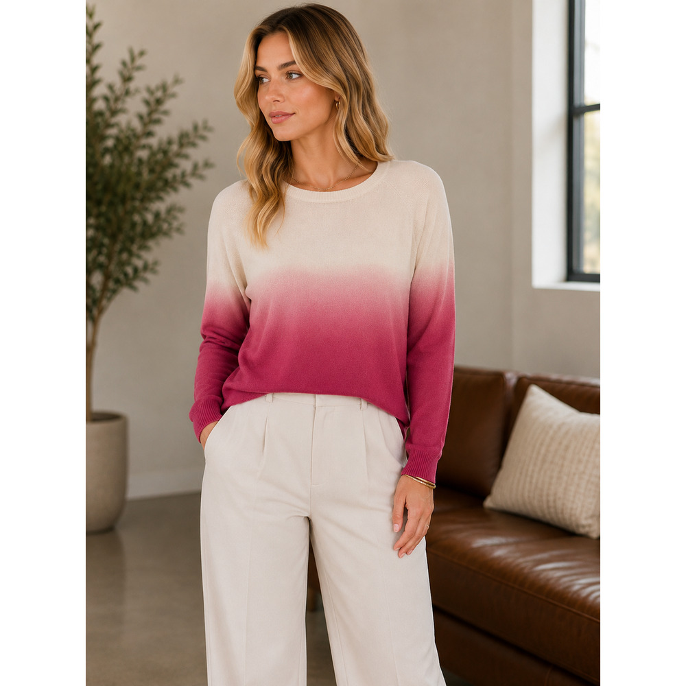 NWT Fraiche by J Ombre Open Back Knit Sweater Women's Pink White Long Sleeve